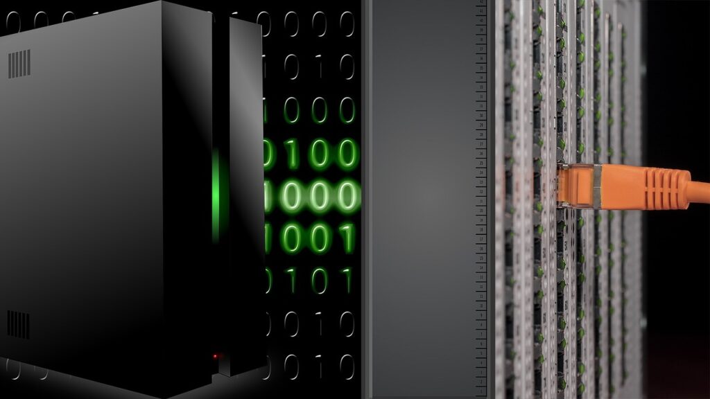 Data centre server room with networking equipment
