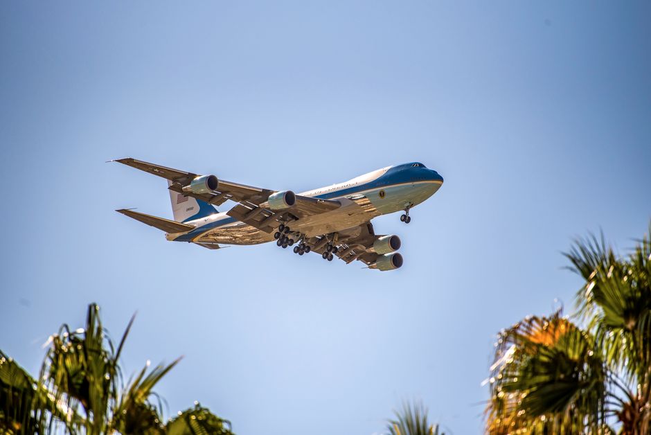Trump unveils new Air Force One in navy and red, says oil 'pouring through' Strait of Hormuz