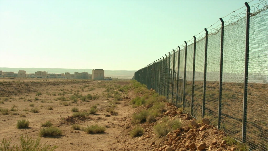 The border barrier separating Ceuta from Morocco at the frontier between Europe and Africa.