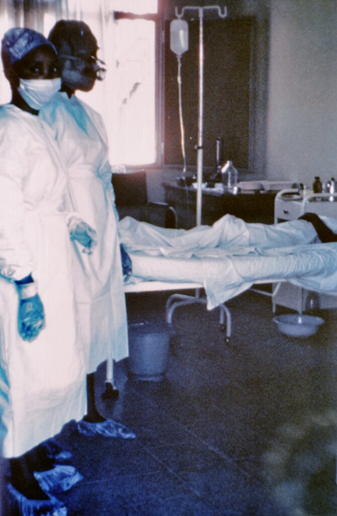 A medical worker in protective gear at a treatment centre in the Democratic Republic of the Congo during an Ebola response.