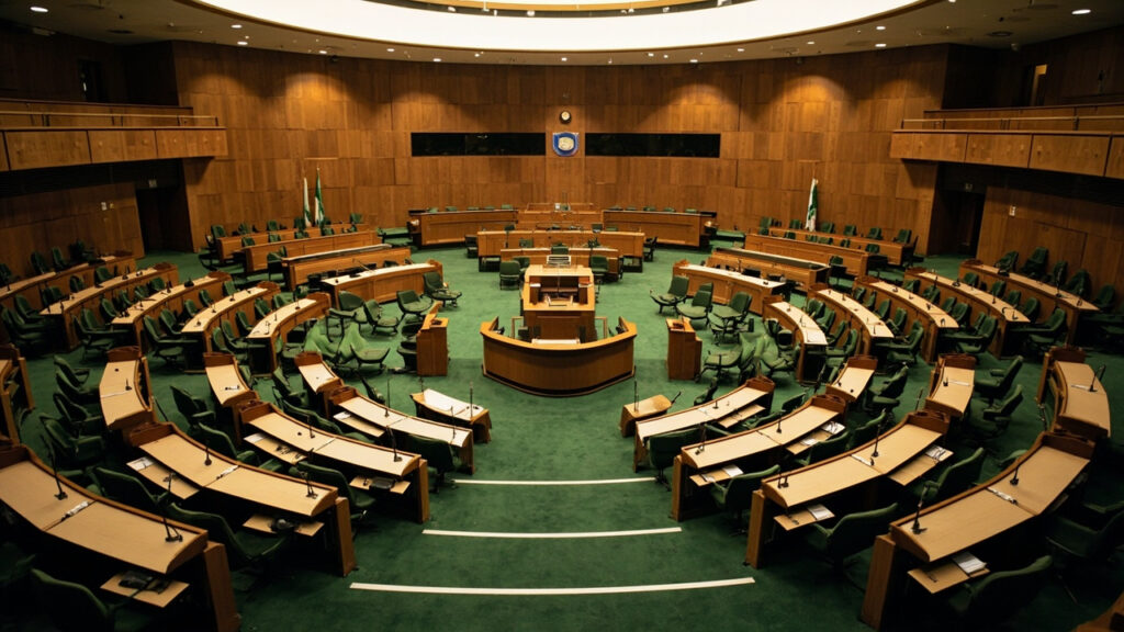 A view of the National Assembly complex in Abuja, the seat of Nigeria's federal legislature.