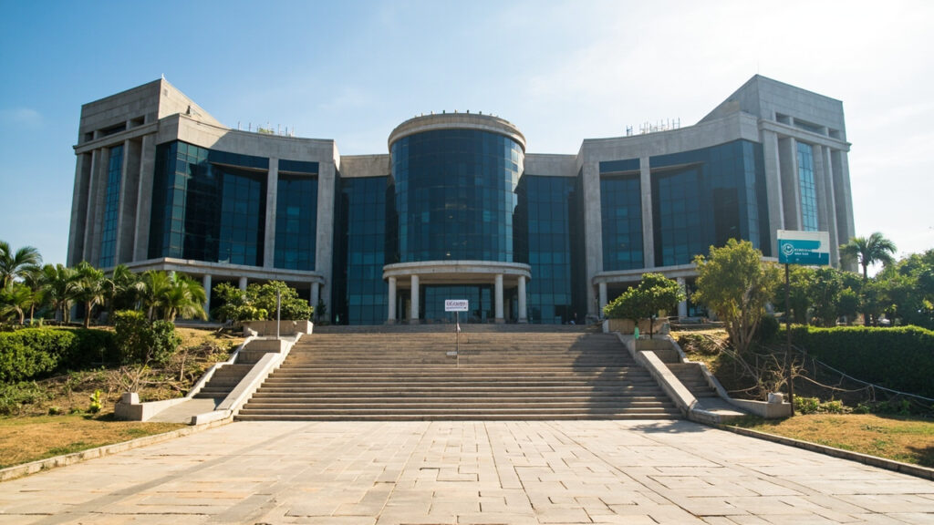 An exterior view of the Central Bank of Nigeria headquarters, a large modern government building in Abuja.