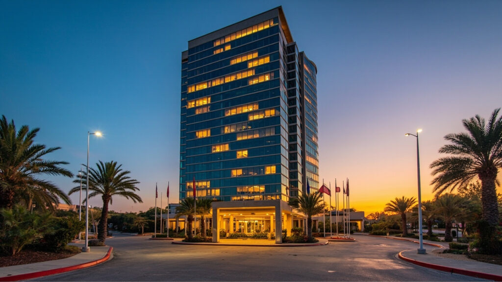 The NNPC corporate headquarters building in Abuja, a modern office tower with a glass facade.