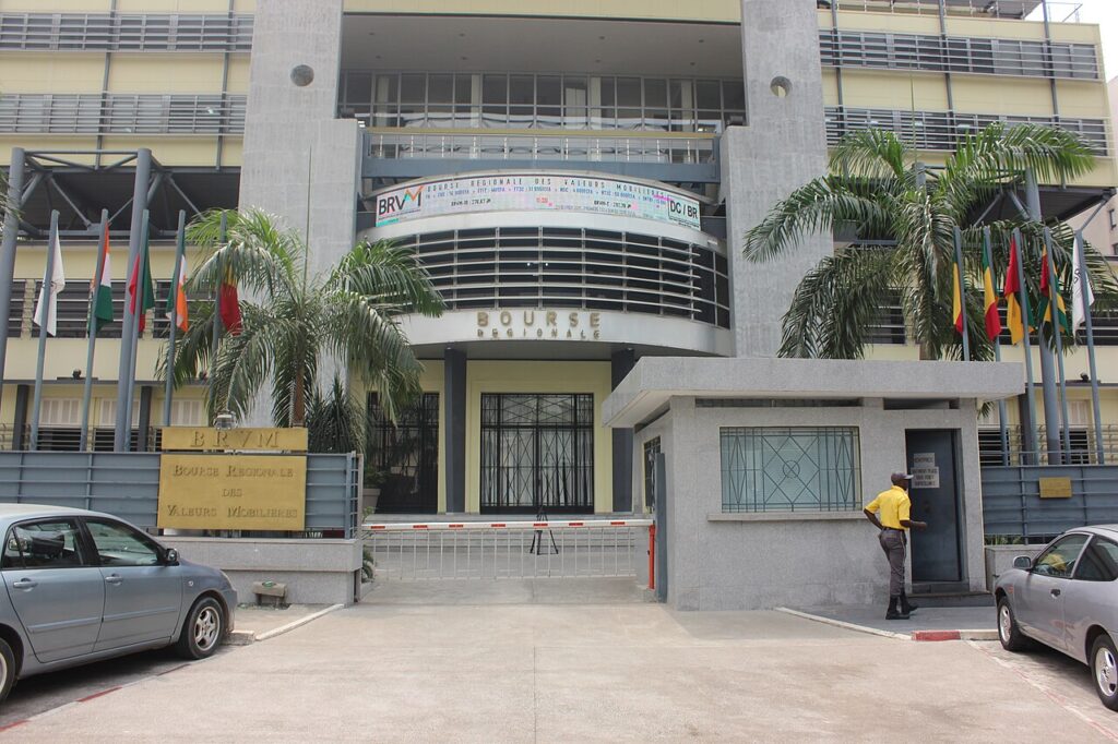 The BRVM headquarters tower in the Plateau district of Abidjan, Côte d'Ivoire, the regional stock exchange serving the eight WAEMU member st