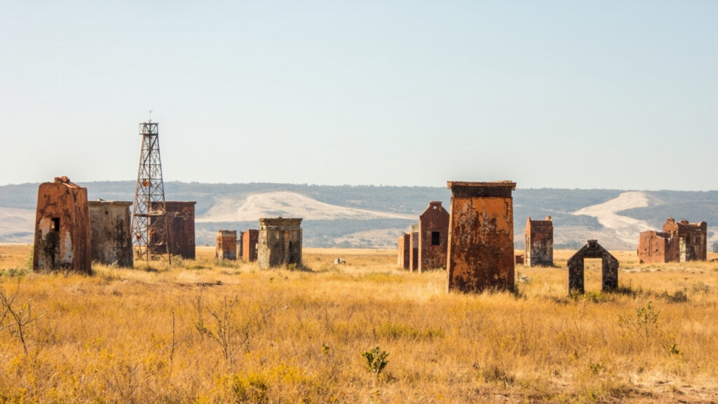 The Witwatersrand mining landscape with abandoned shaft infrastructure